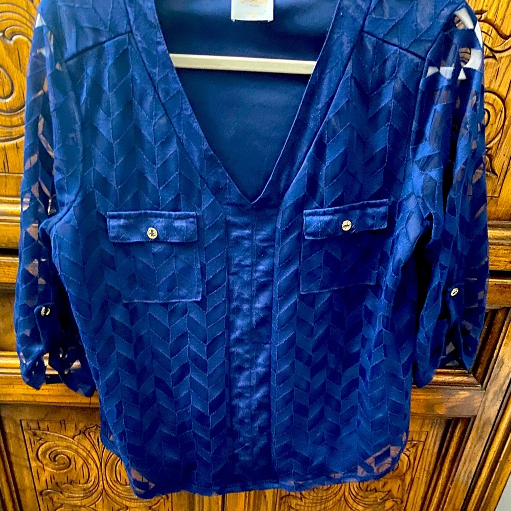 Chevron & sheer-sleeved blouse